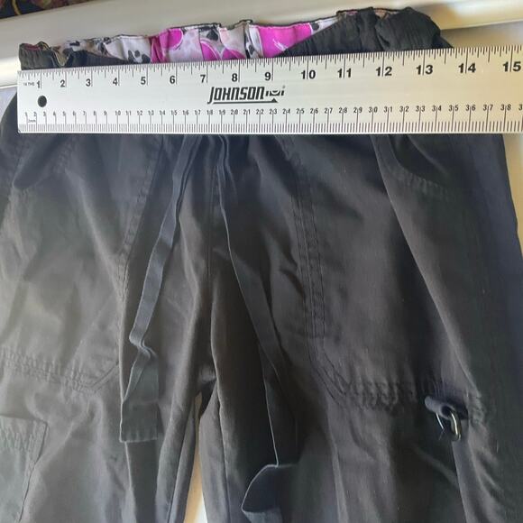 Green Town Women’s Cargo Khaki Pants size XS, Black, 29” Inseam Adjustable Waist - Picture 2 of 10